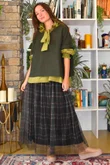 Enid Plaid Tulle Midi Skirt Khaki